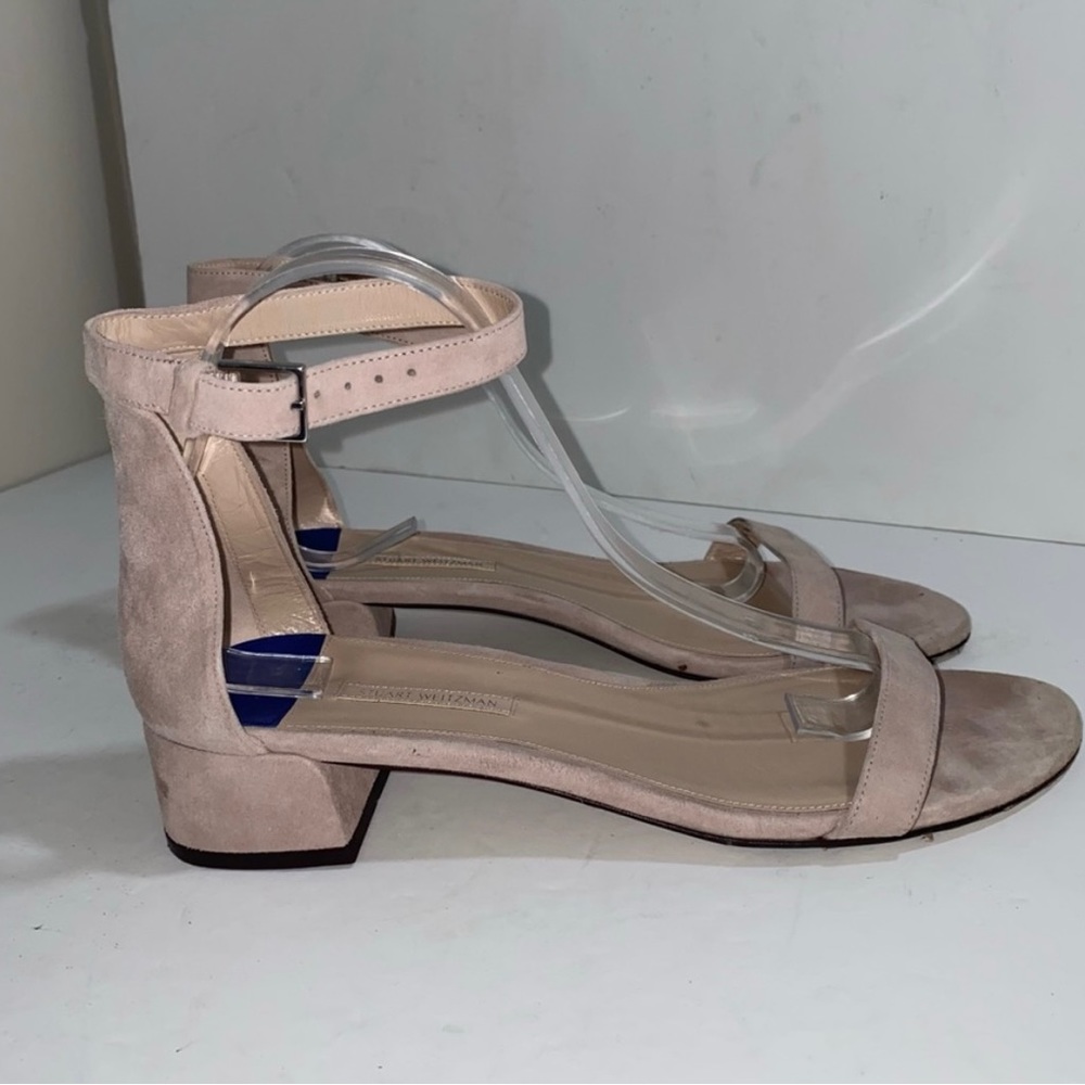 Stuart Weitzman Nude Blush Block Heel Suede Sandals Size 10